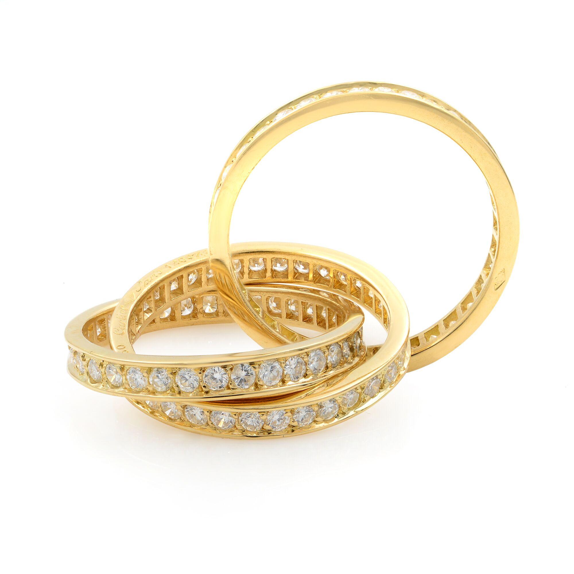 Round Cut Cartier 18 Karat Yellow Gold Diamond Trinity Ring