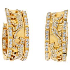 Cartier 18K Yellow Gold Diamond Walking Panthere Earrings