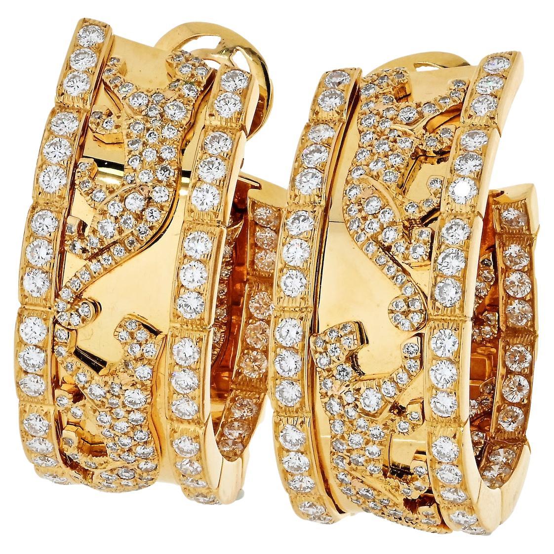 Cartier 18K Yellow Gold Diamond Walking Panthere Earrings For Sale