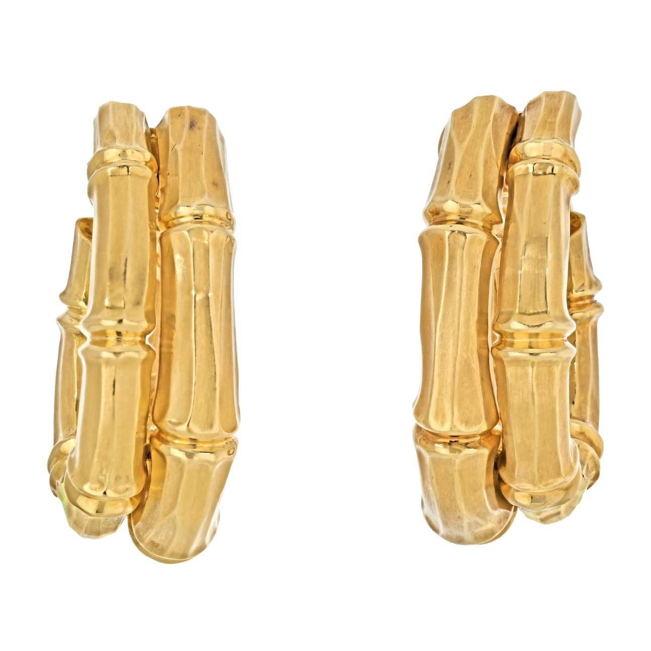 Cartier 18K Yellow Gold Double Bamboo Earrings