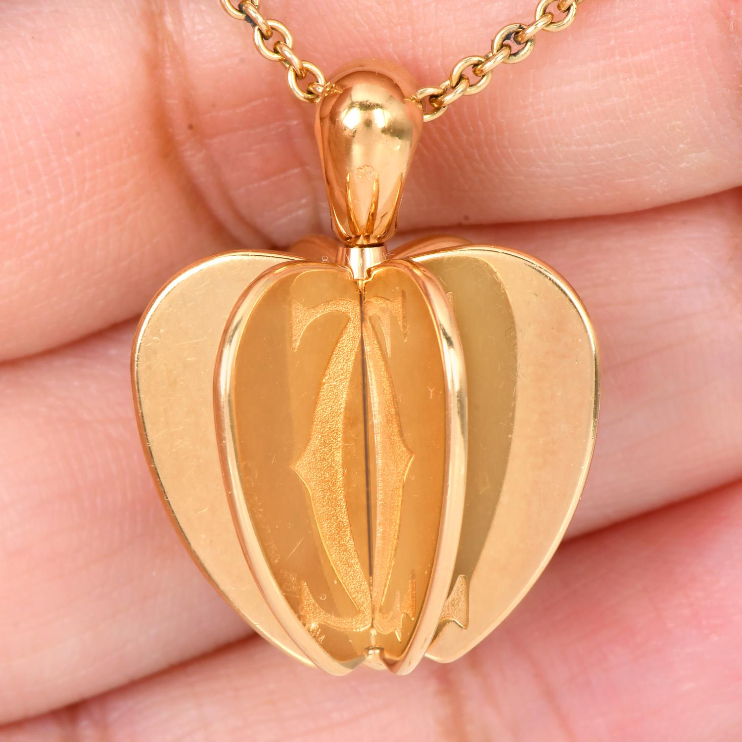 CARTIER 18k Yellow Gold Double C Apple Heart Pendant 1
