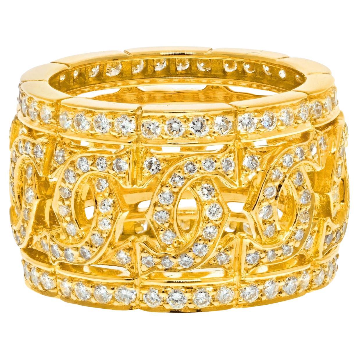 Cartier 18k Yellow Gold Double C Diamond Entrelaces Ring For Sale