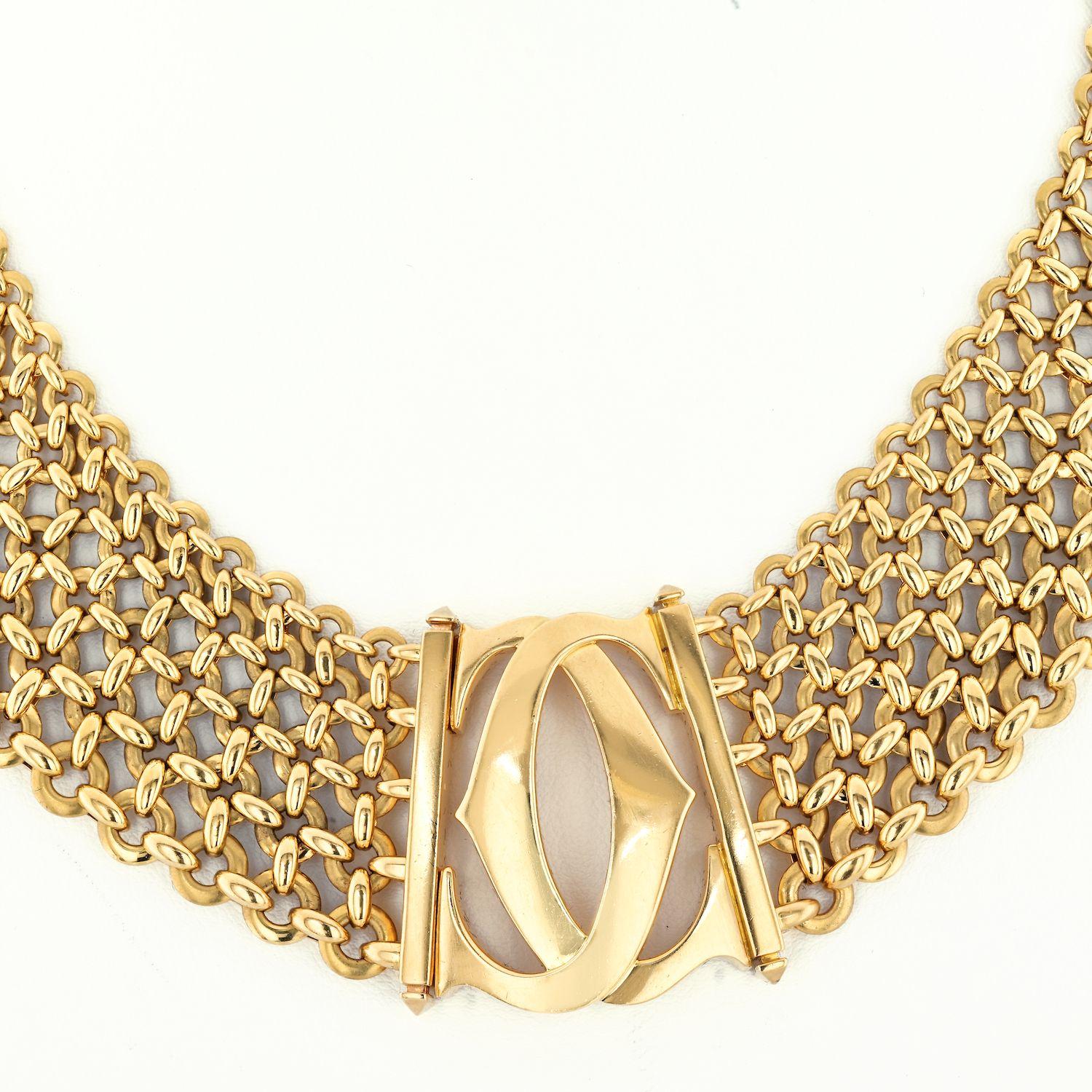 Modern Cartier 18K Yellow Gold Double C Five Row Wide Link Penelope Necklace