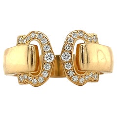 Cartier 18k Yellow Gold Double C Round White Diamond Band Ring Size 54 (7.25)
