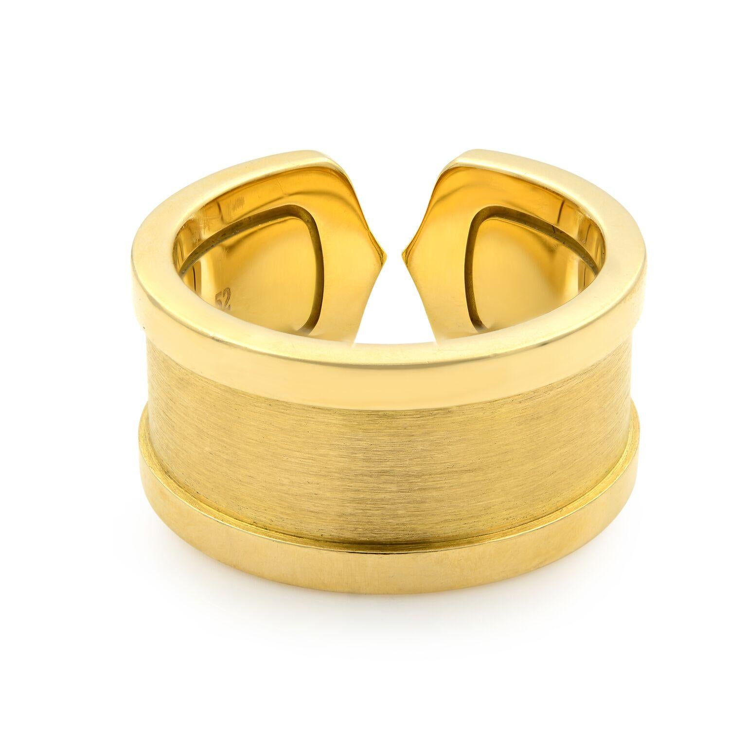 Modern Cartier 18 Karat Yellow Gold Double Cc Logo Open Wide Band