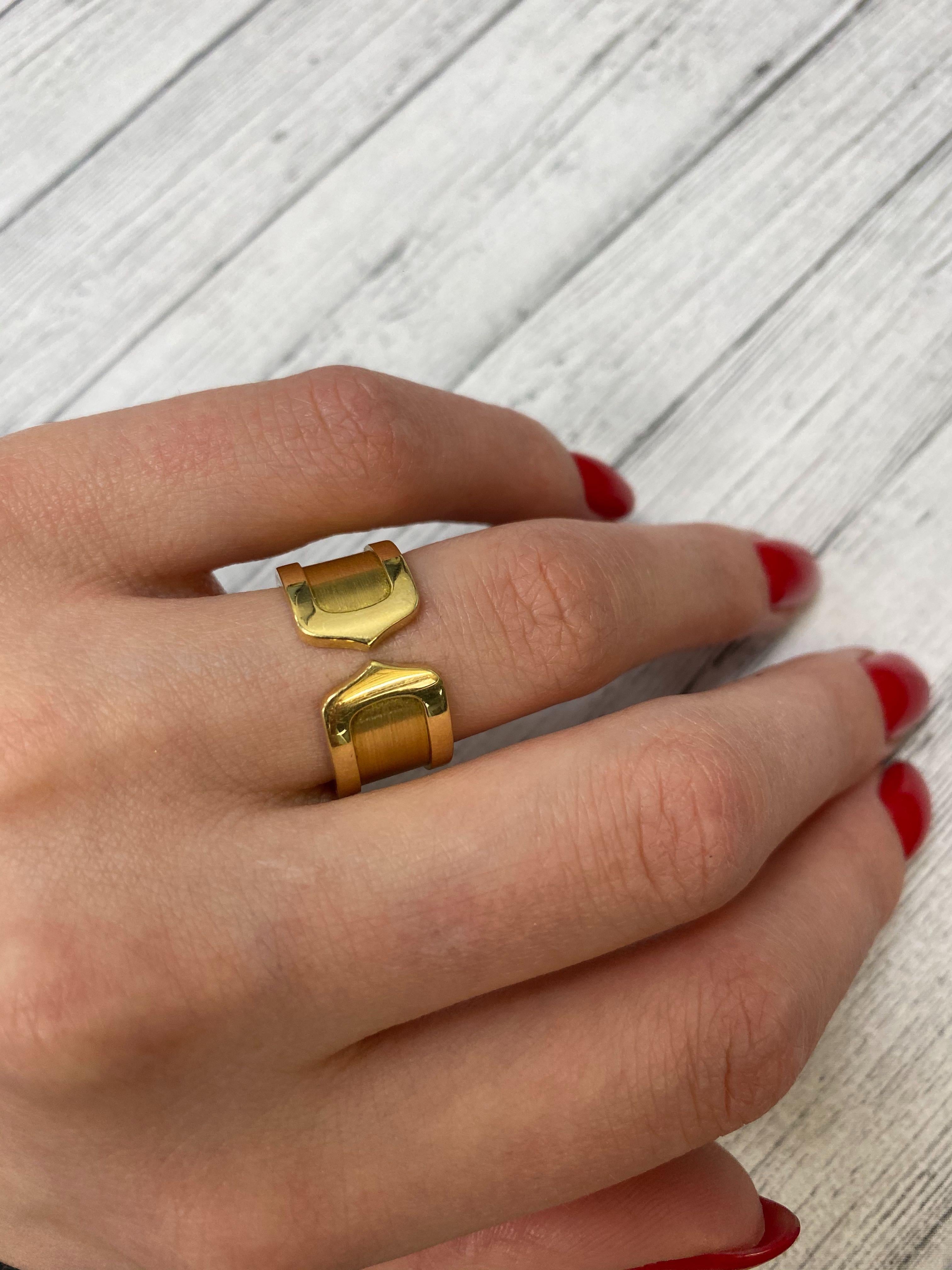 Women's Cartier 18 Karat Yellow Gold Double Cc Logo Open Wide Band