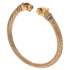 Cartier 18K Yellow Gold Double Head Panthere Cougar Retro Bangle Bracelet