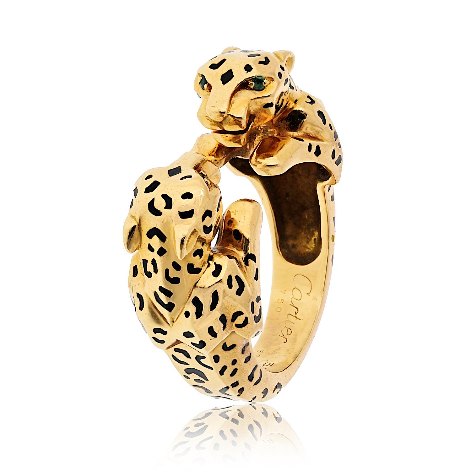 Modern Cartier 18K Yellow Gold Double Panthere Ring For Sale