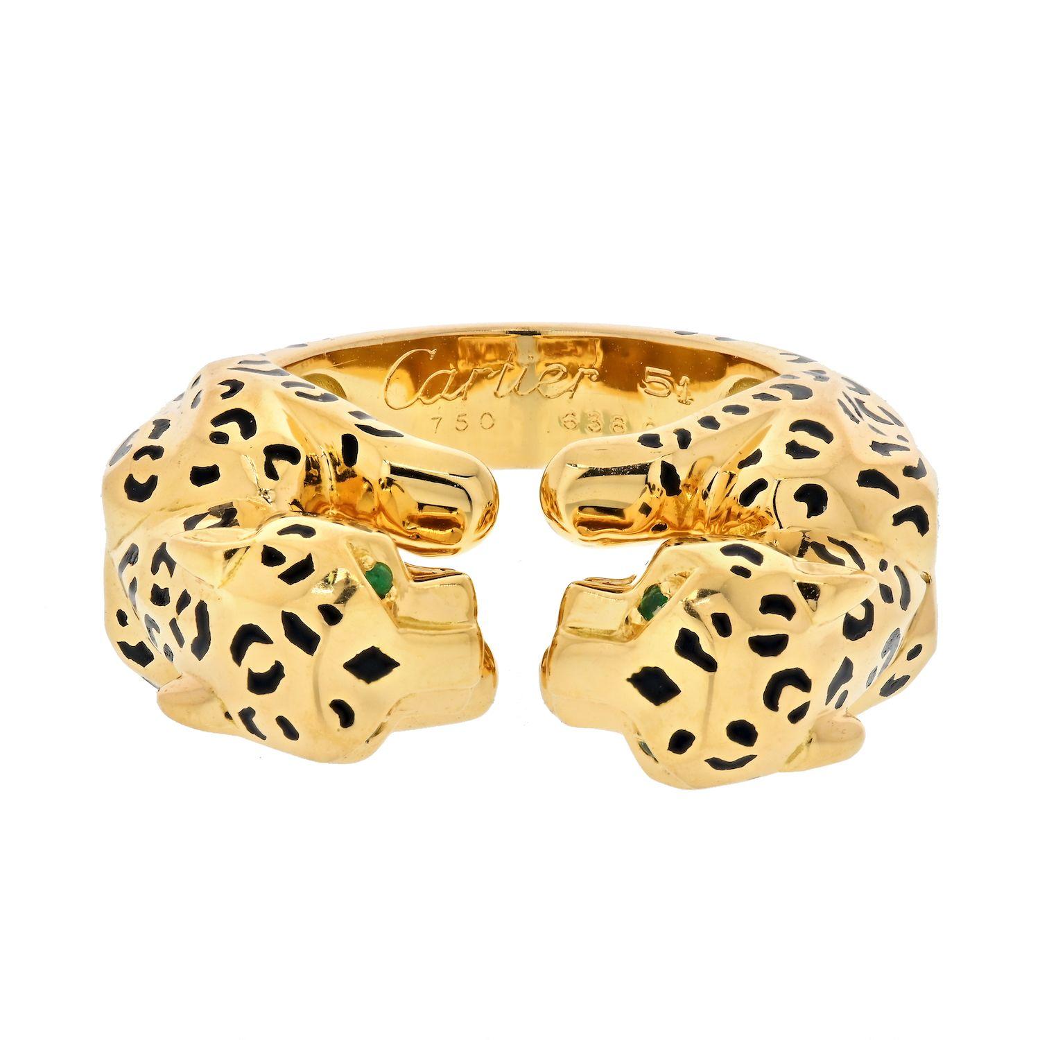 Modern Cartier 18K Yellow Gold Double Panthere Ring