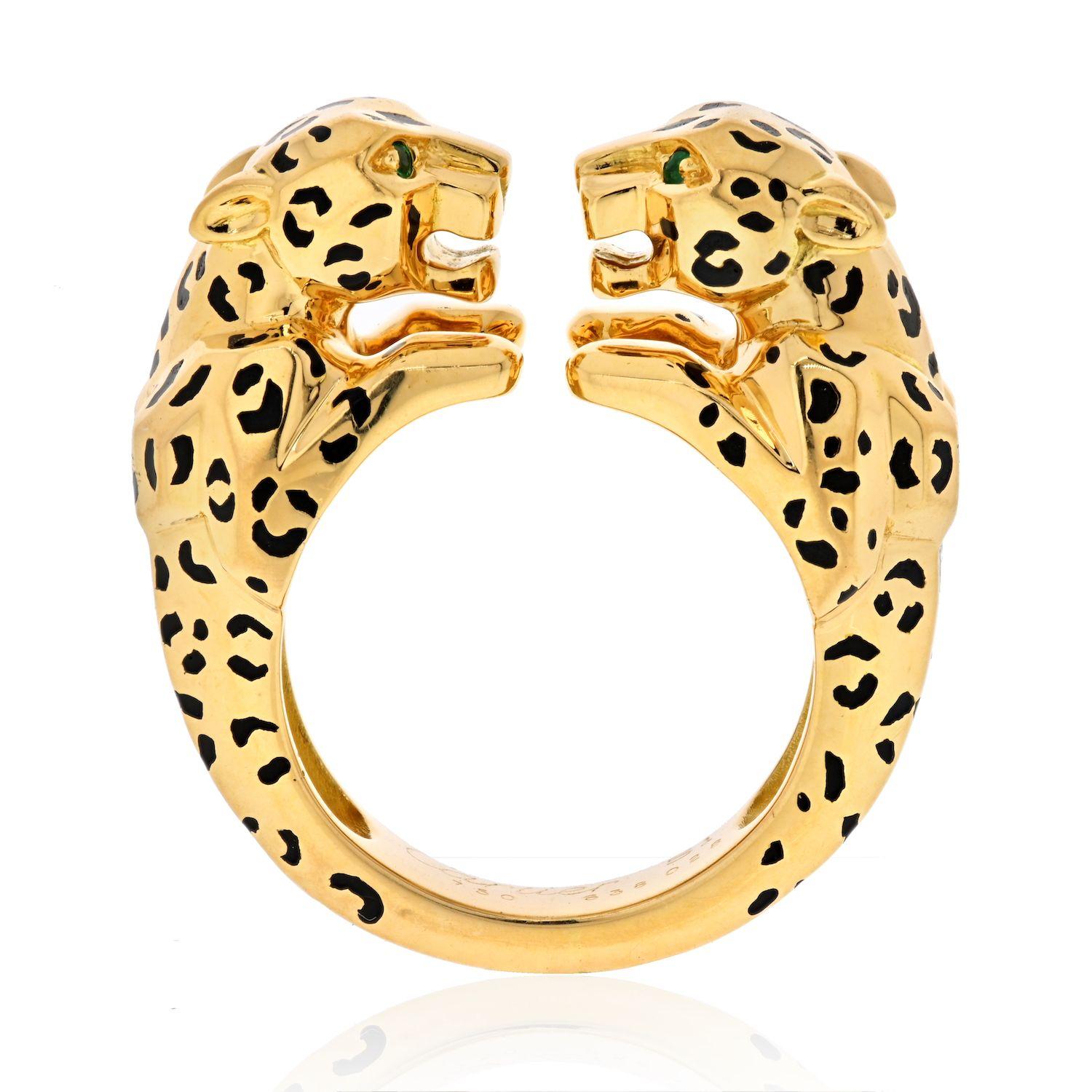 Round Cut Cartier 18K Yellow Gold Double Panthere Ring