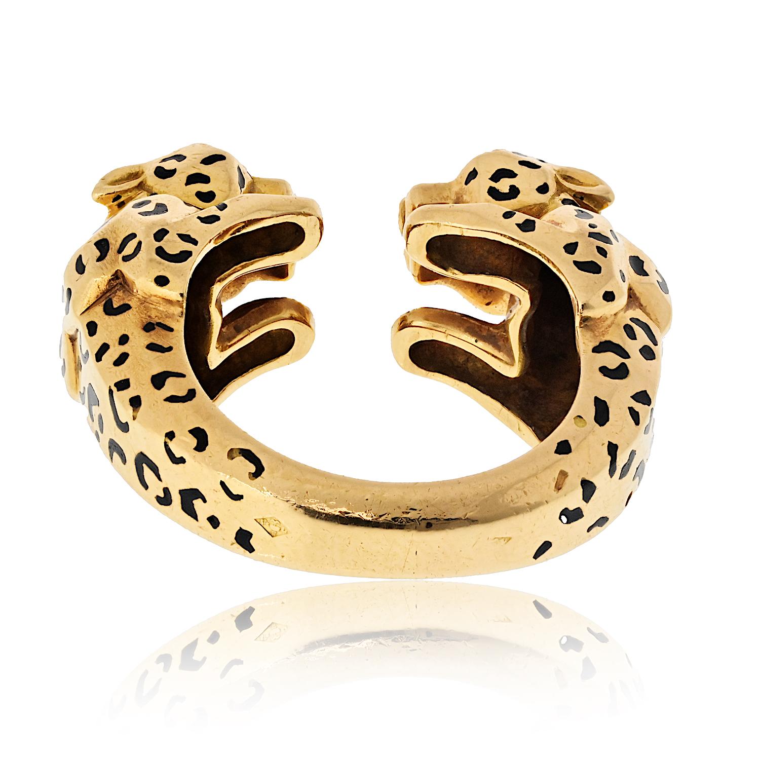 Cartier 18K Yellow Gold Double Panthere Ring In Excellent Condition For Sale In New York, NY