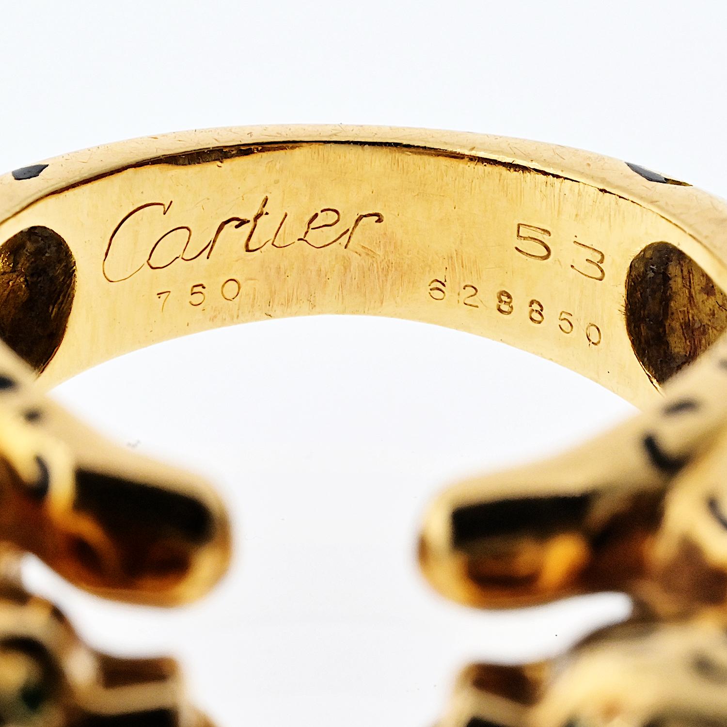 Women's Cartier 18K Yellow Gold Double Panthere Ring For Sale