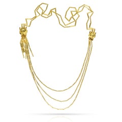 Cartier 18K Yellow Gold Double Panthere Tassel Long Strand Necklace
