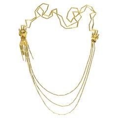 Vintage Cartier 18K Yellow Gold Double Panthere Tassel Long Strand Necklace