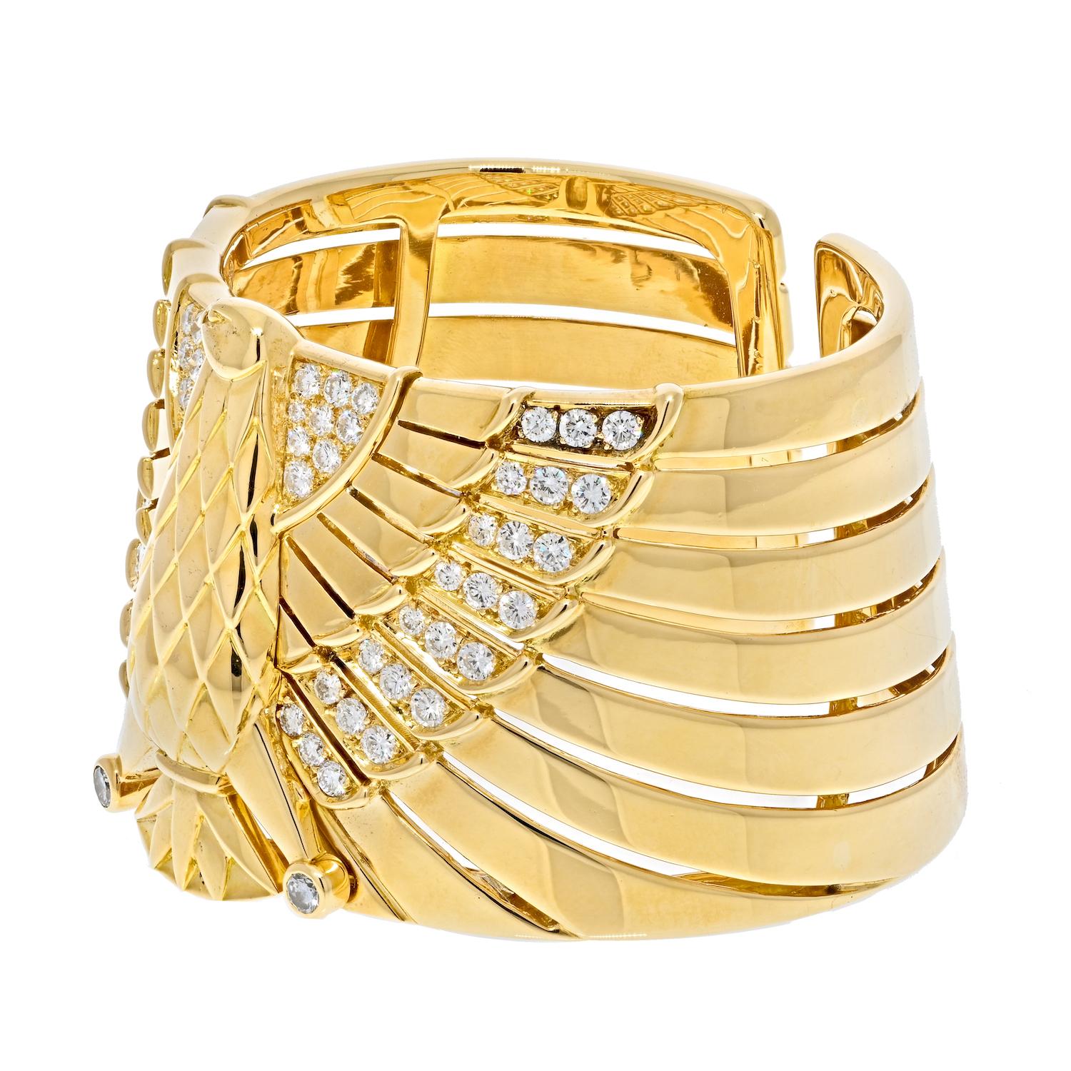 Women's Cartier 18K Yellow Gold Egyptian Horus Falcon Bracelet For Sale