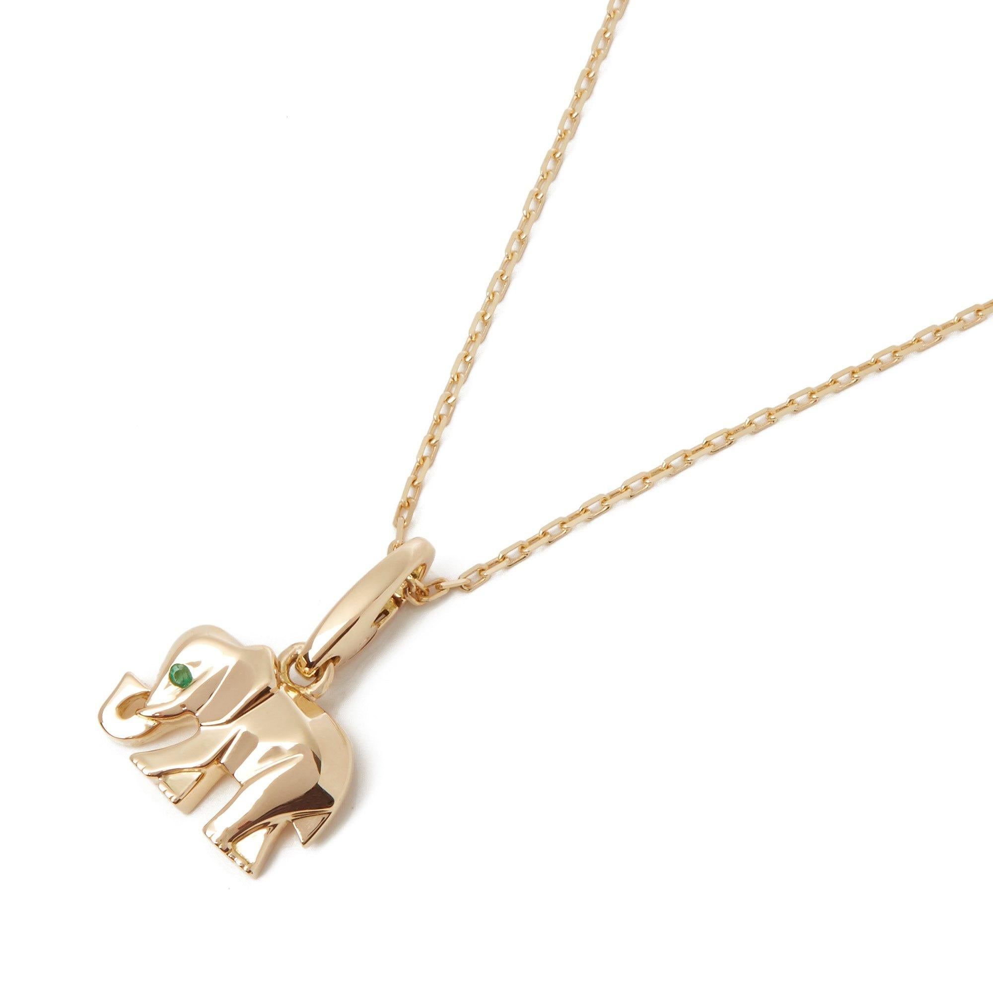 This Elephant Pendant by Cartier features One Emerald Mounted in 18k Yellow Gold. Complete with Xupes Presentation Box. Our Xupes reference is COMJ233 should you need to quote this.

