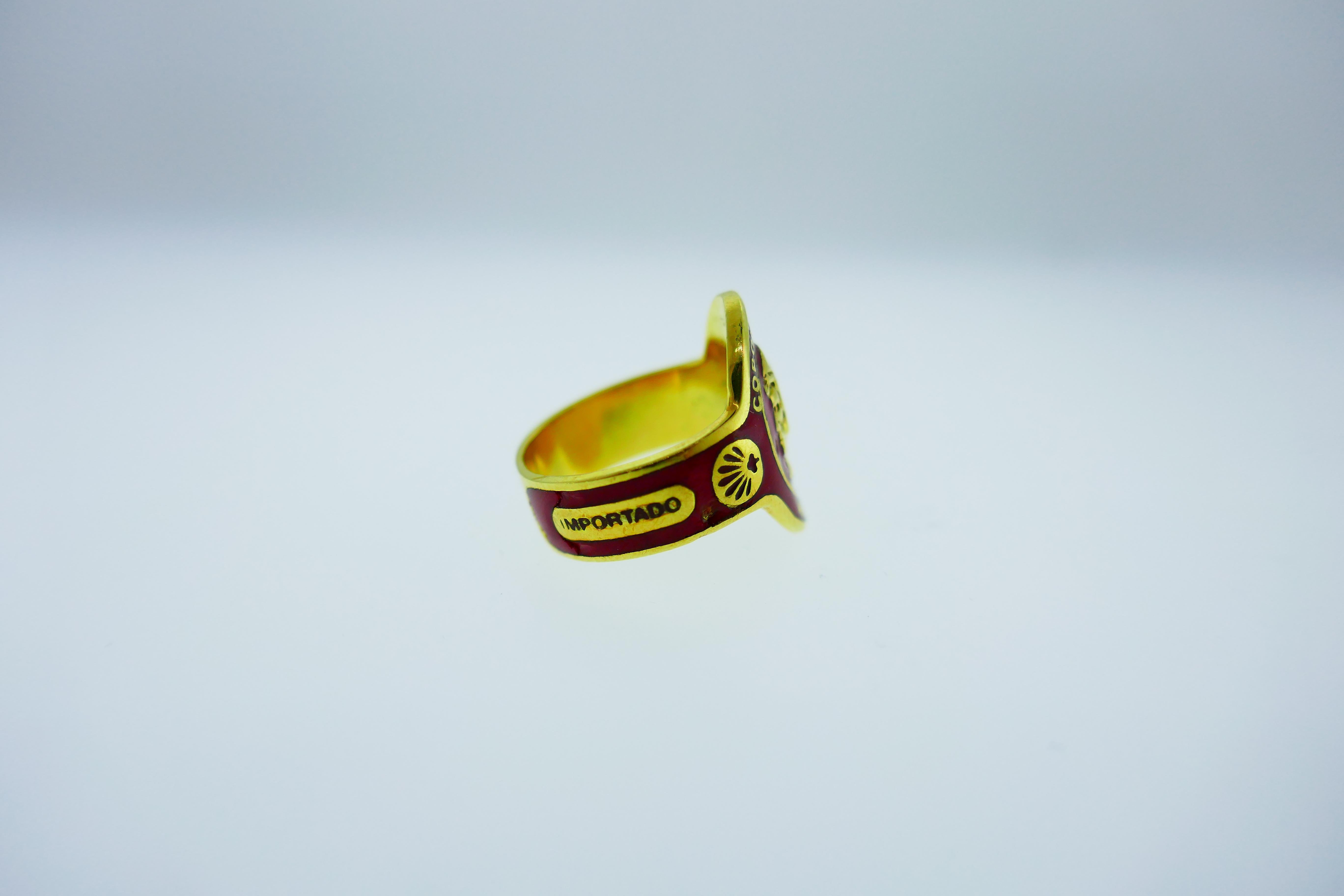 Cartier 18 Karat Yellow Gold & Enamel Cuban Cigar Band Ring Vintage & Rare w/Box In Good Condition In Beverly Hills, CA