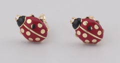 Cartier 18K Yellow Gold & Enamel Ladybug Earrings