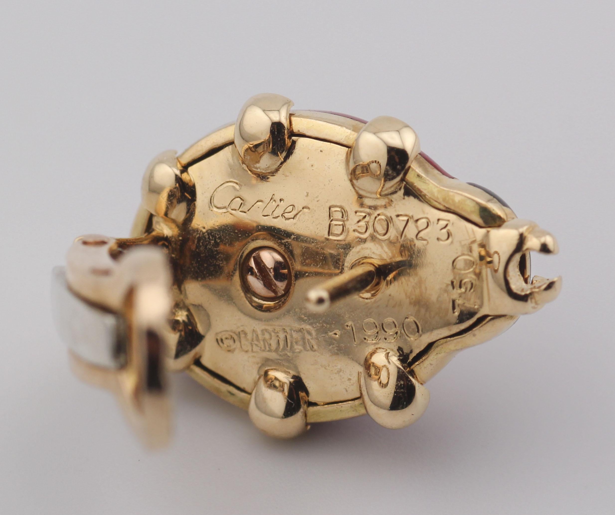 Orecchini Cartier in oro giallo 18 carati e smalto a forma di coccinella in vendita 1