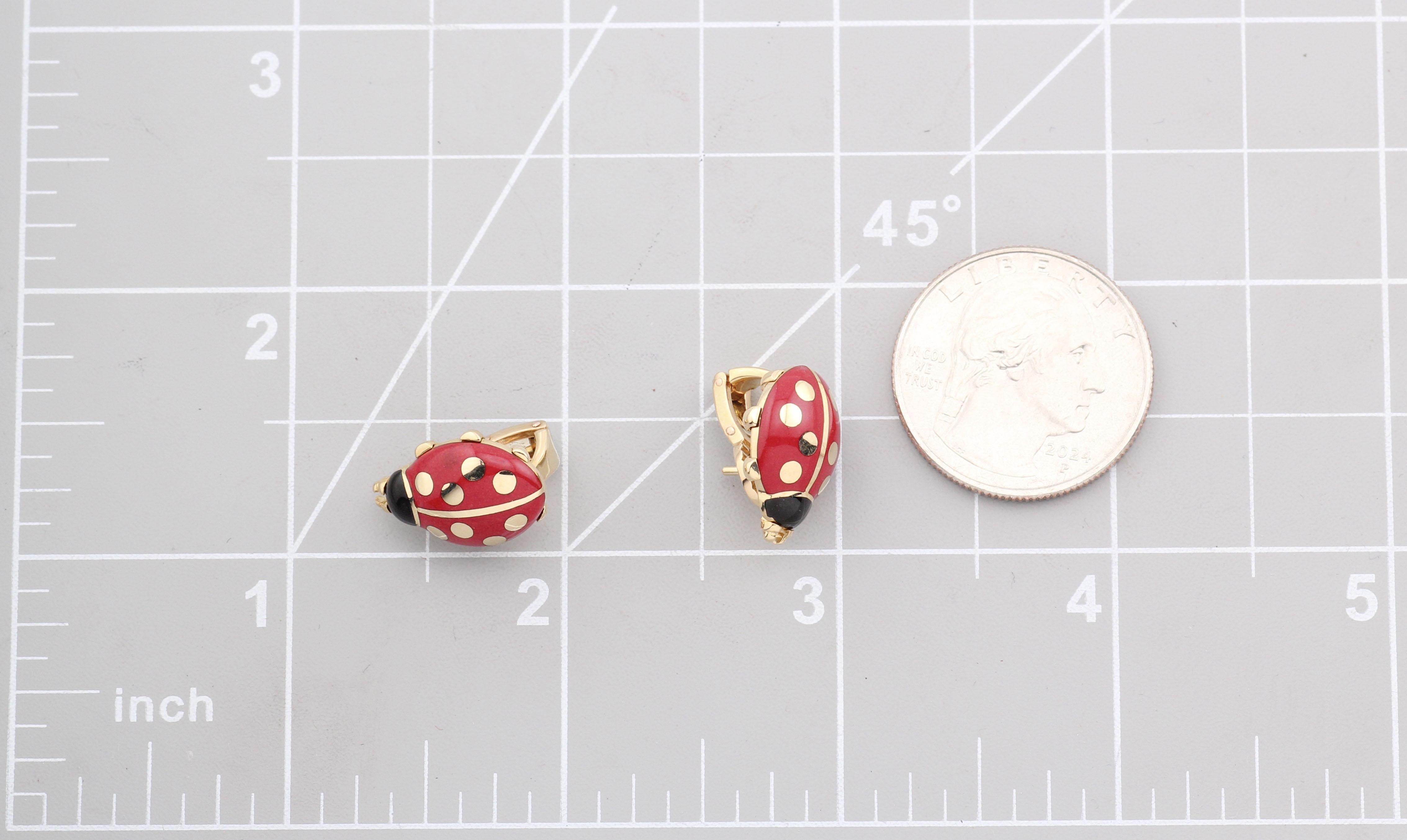 Orecchini Cartier in oro giallo 18 carati e smalto a forma di coccinella in vendita 2