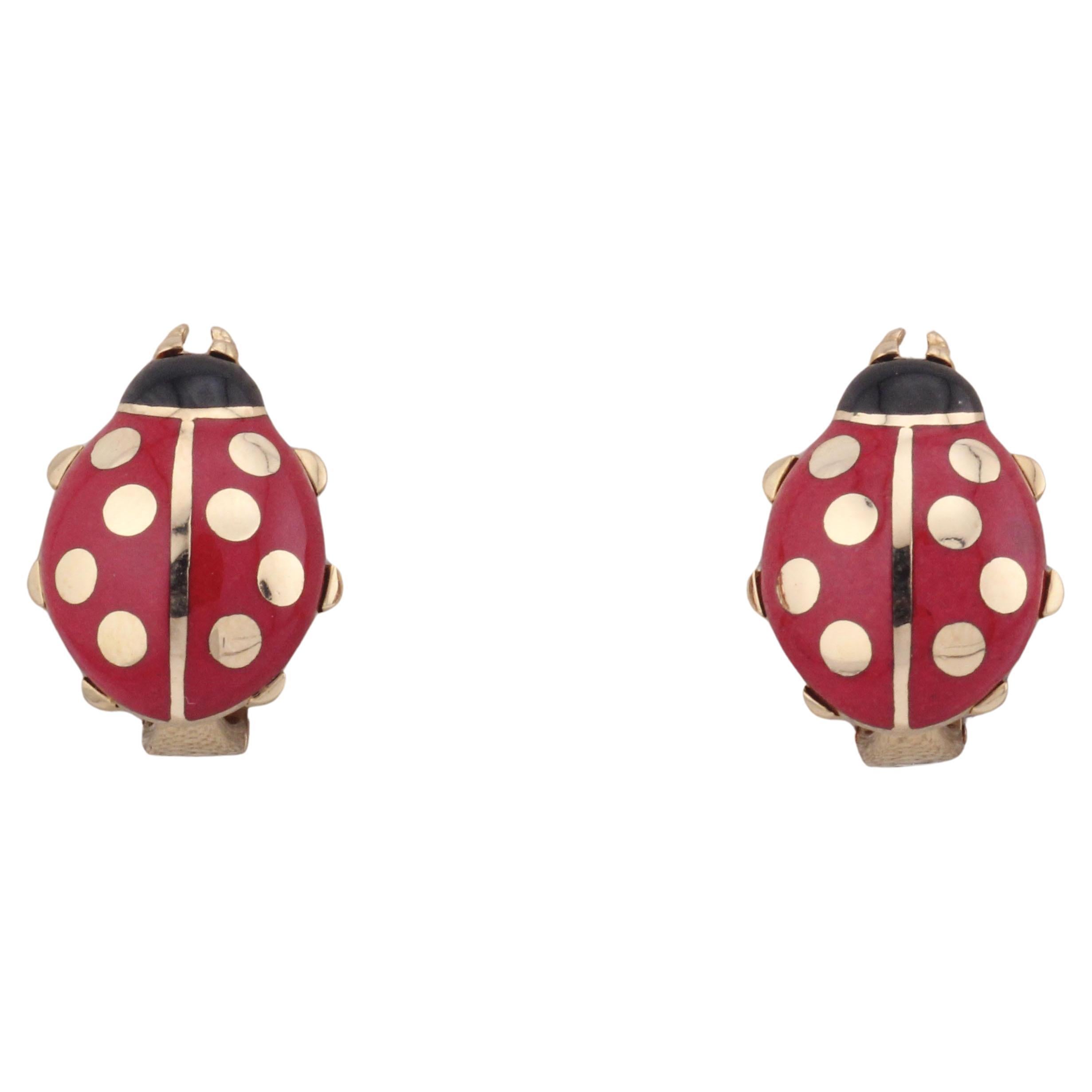 Orecchini Cartier in oro giallo 18 carati e smalto a forma di coccinella
