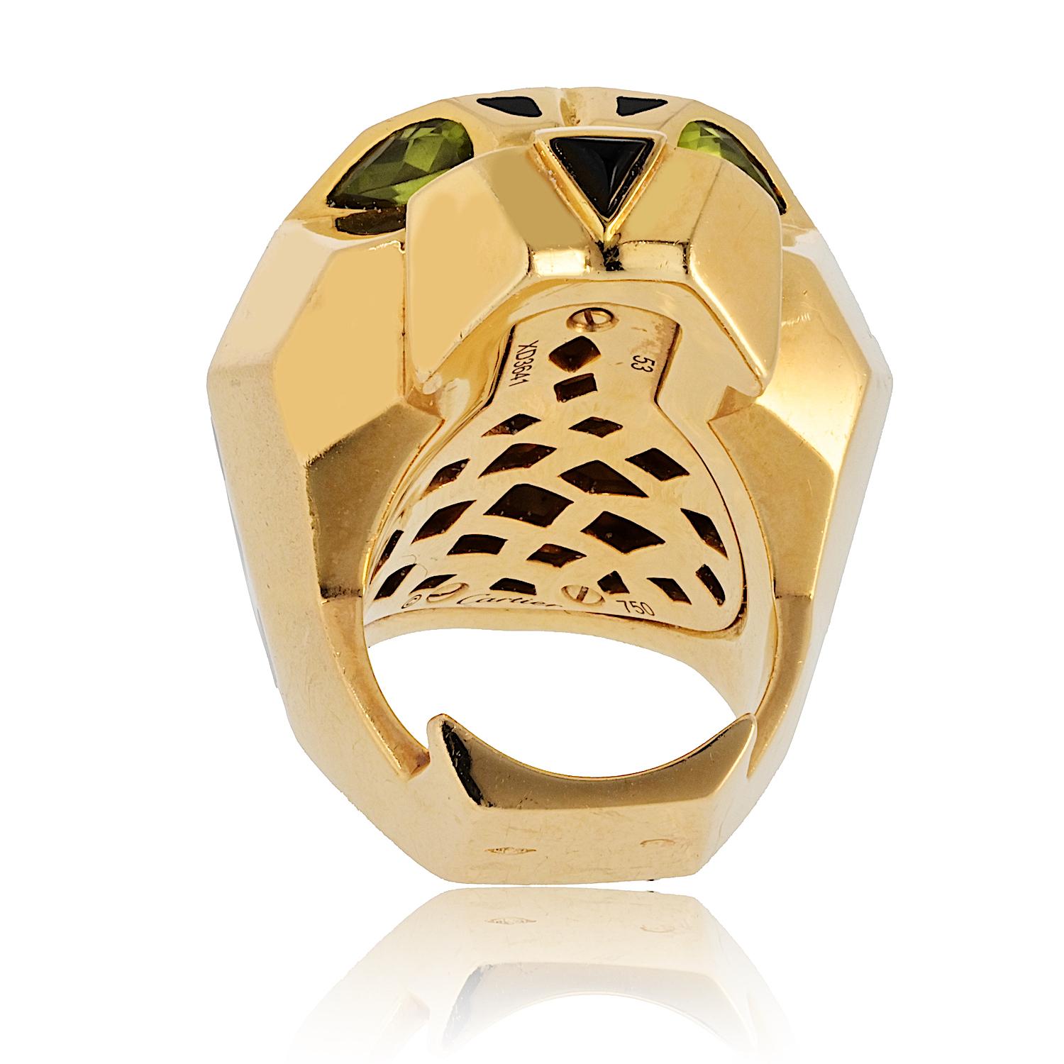 Cartier, bague en or jaune 18 carats EU 53 tête de panthère au design solide et tacheté en vente 5