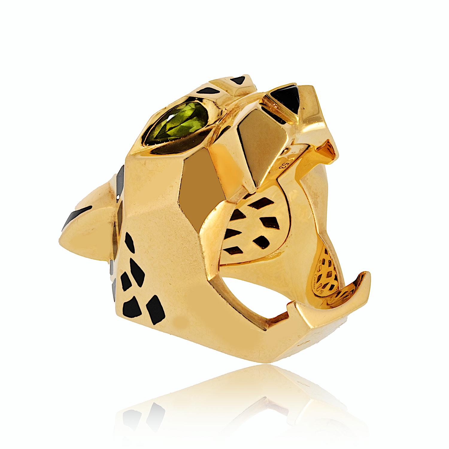 Cartier, bague en or jaune 18 carats EU 53 tête de panthère au design solide et tacheté en vente 2