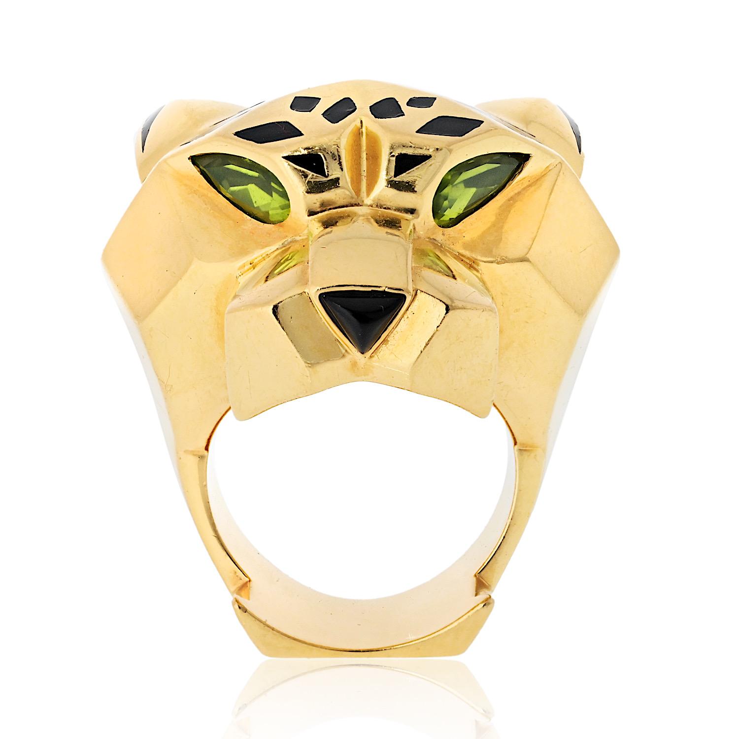 Cartier Pre-Owned 18K Yellow Gold Panthère Head Ring  

A true treasure for any Cartier enthusiast, this stunning Panthère ring showcases the Maison's iconic design and craftsmanship. Crafted from solid 18K yellow gold, the ring features a