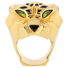 Cartier 18k Yellow Gold EU 55 Panthere Head Solid Design Spotted Lacquer Ring