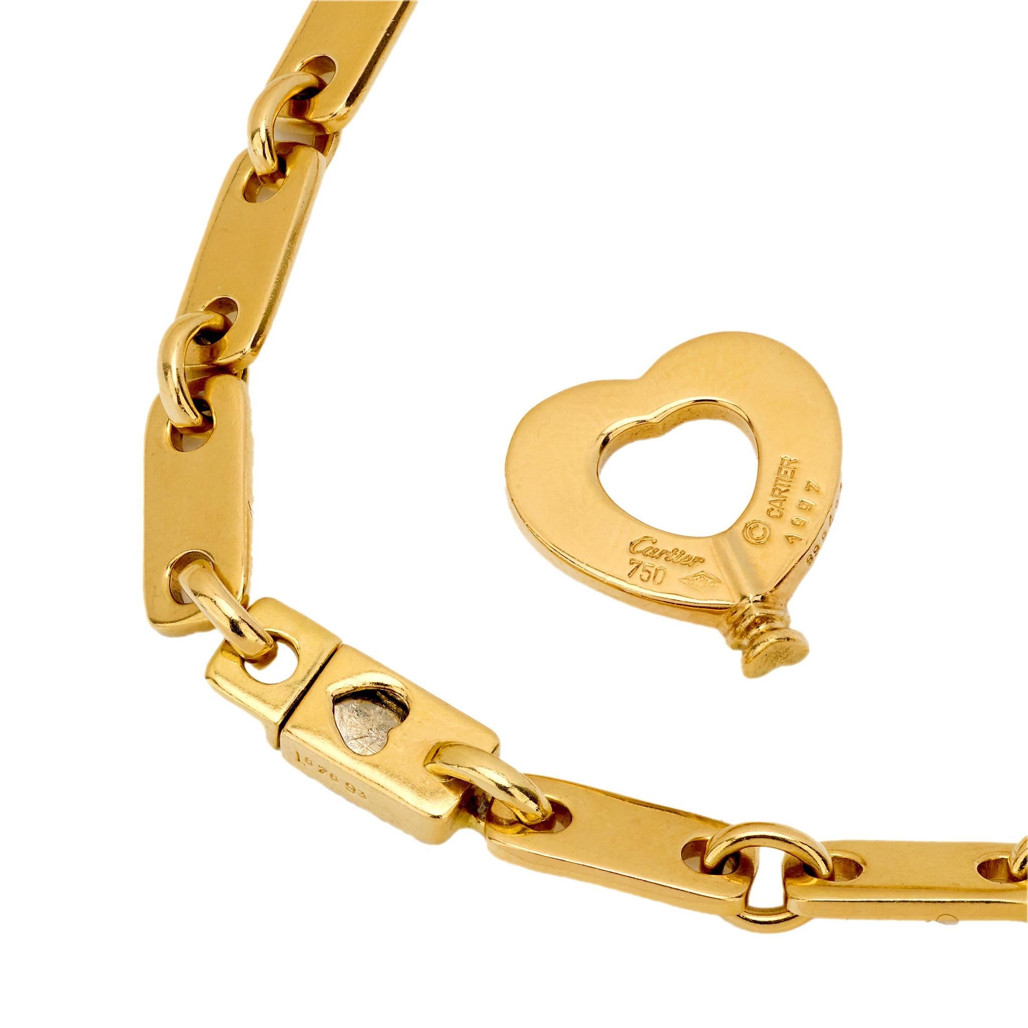 Modern Cartier 18k yellow gold fidelity bracelet with heart key
