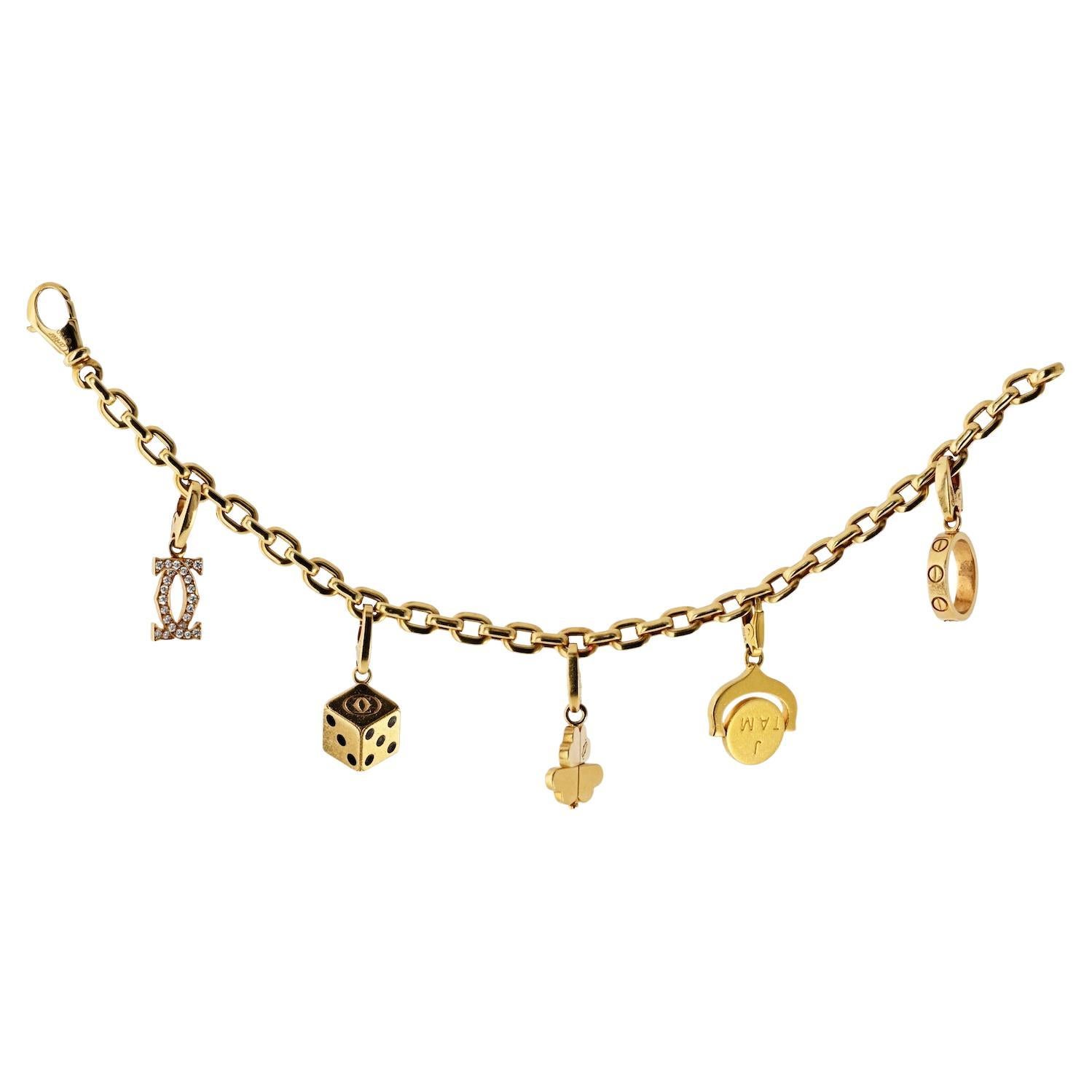 Cartier 18K Yellow Gold Five Charm Santos Bracelet