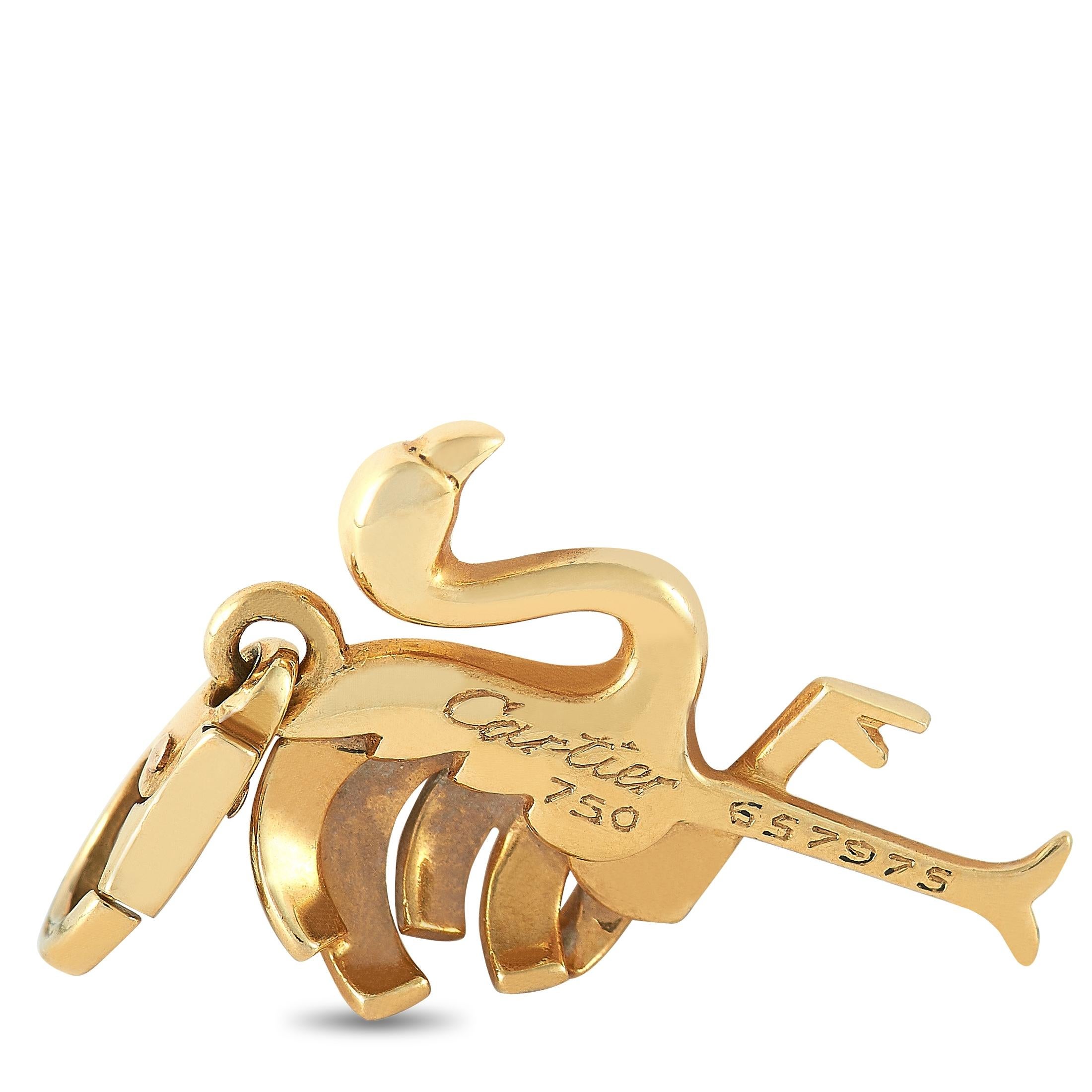 Cartier 18 Karat Gelbgold Flamingo Charme im Zustand „Hervorragend“ in Southampton, PA