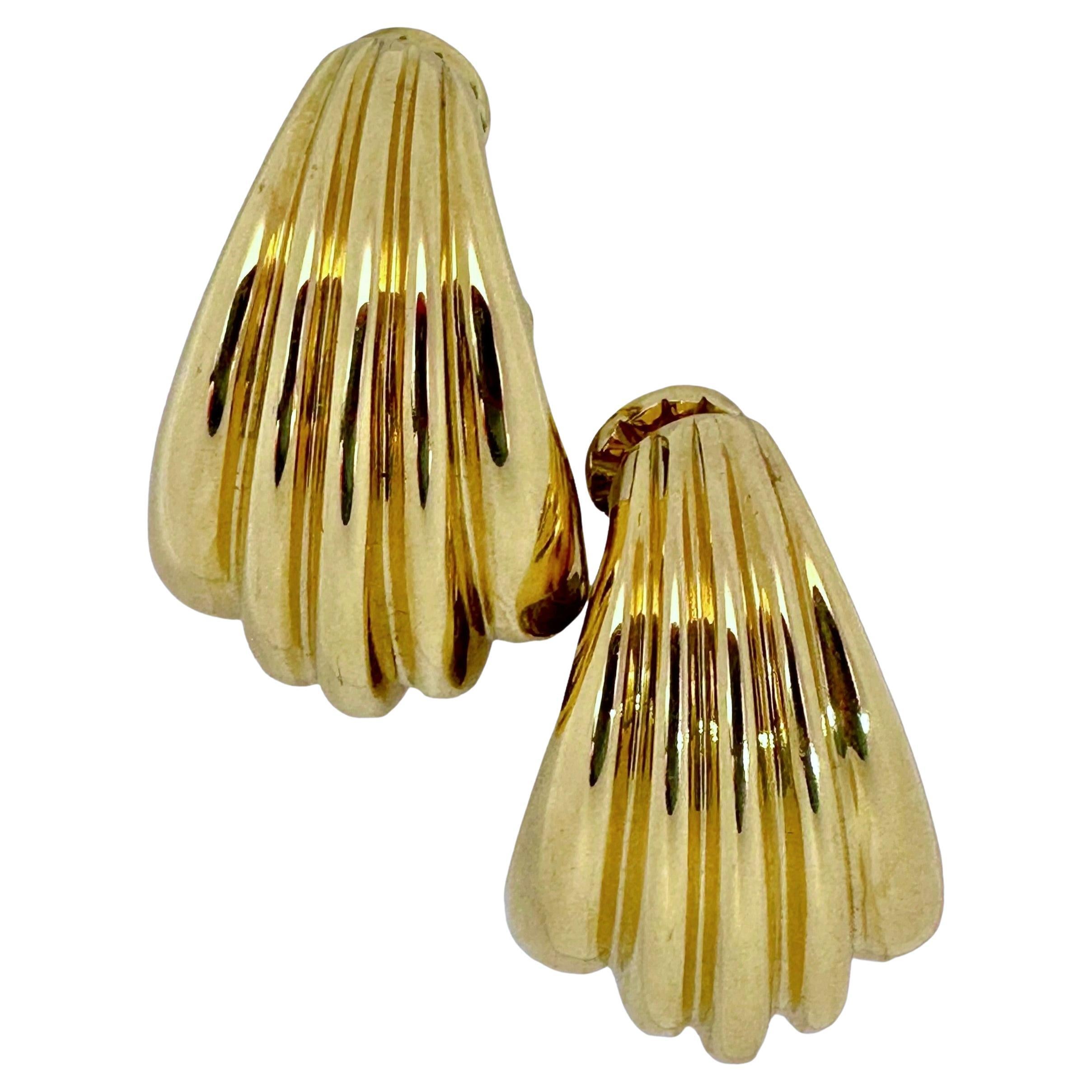 Cartier 18K Yellow Gold Fluted Wide J Hoop Earrings