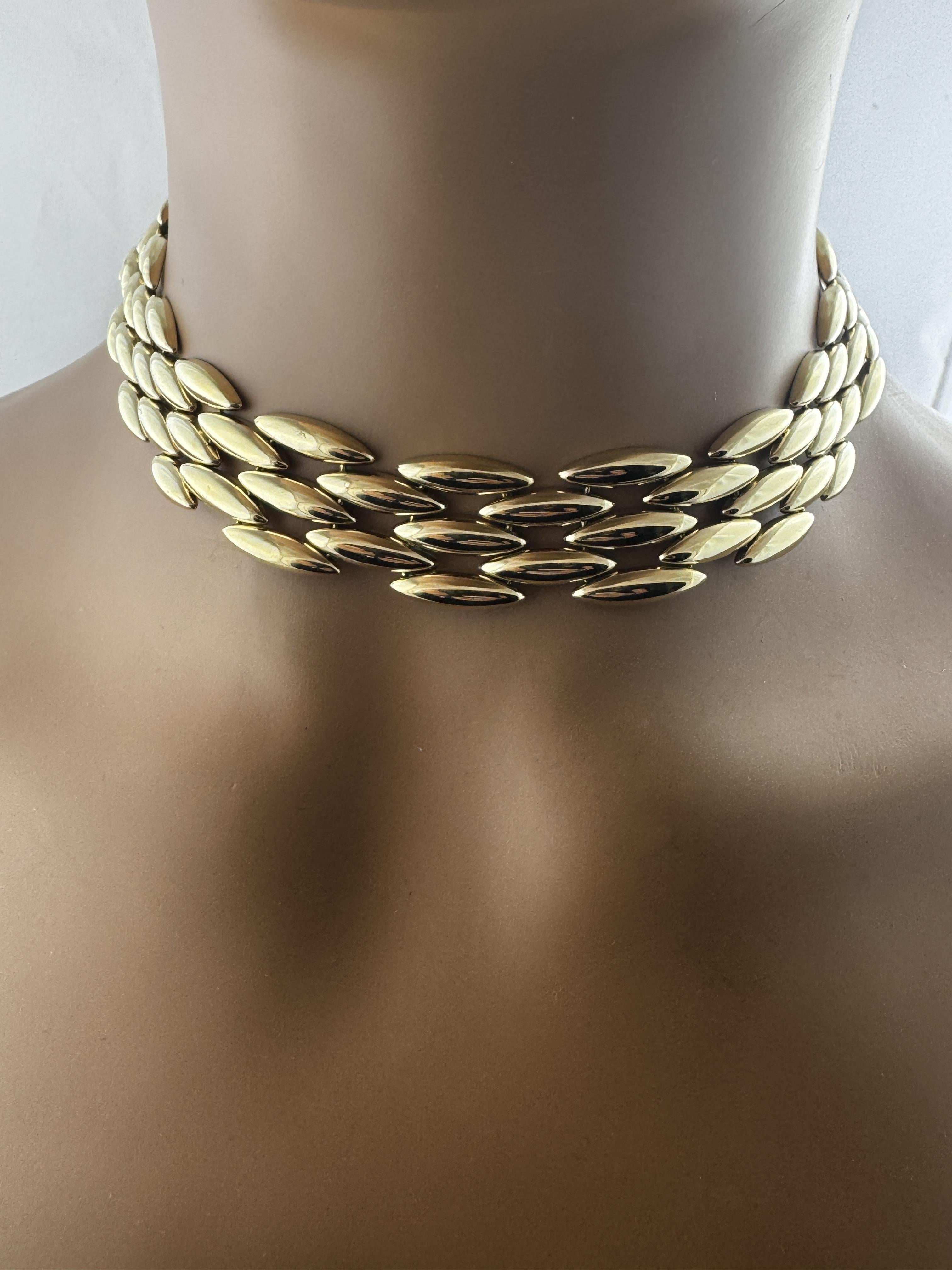 Cartier 18K Yellow Gold Gentiane Rice Link 5 Row Necklace #22297 en vente 4