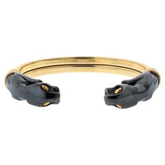 Cartier 18K Yellow Gold Silverium Double Panthere Cuff Bracelet