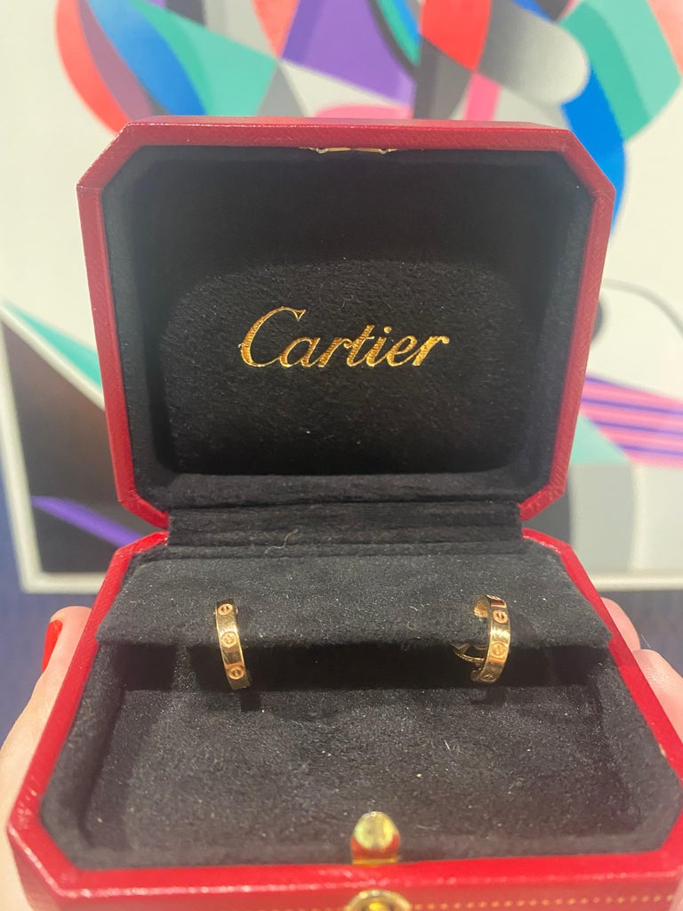 Cartier 18k Yellow Gold Hoop Earrings w/ Original Boxes and Certificate ...