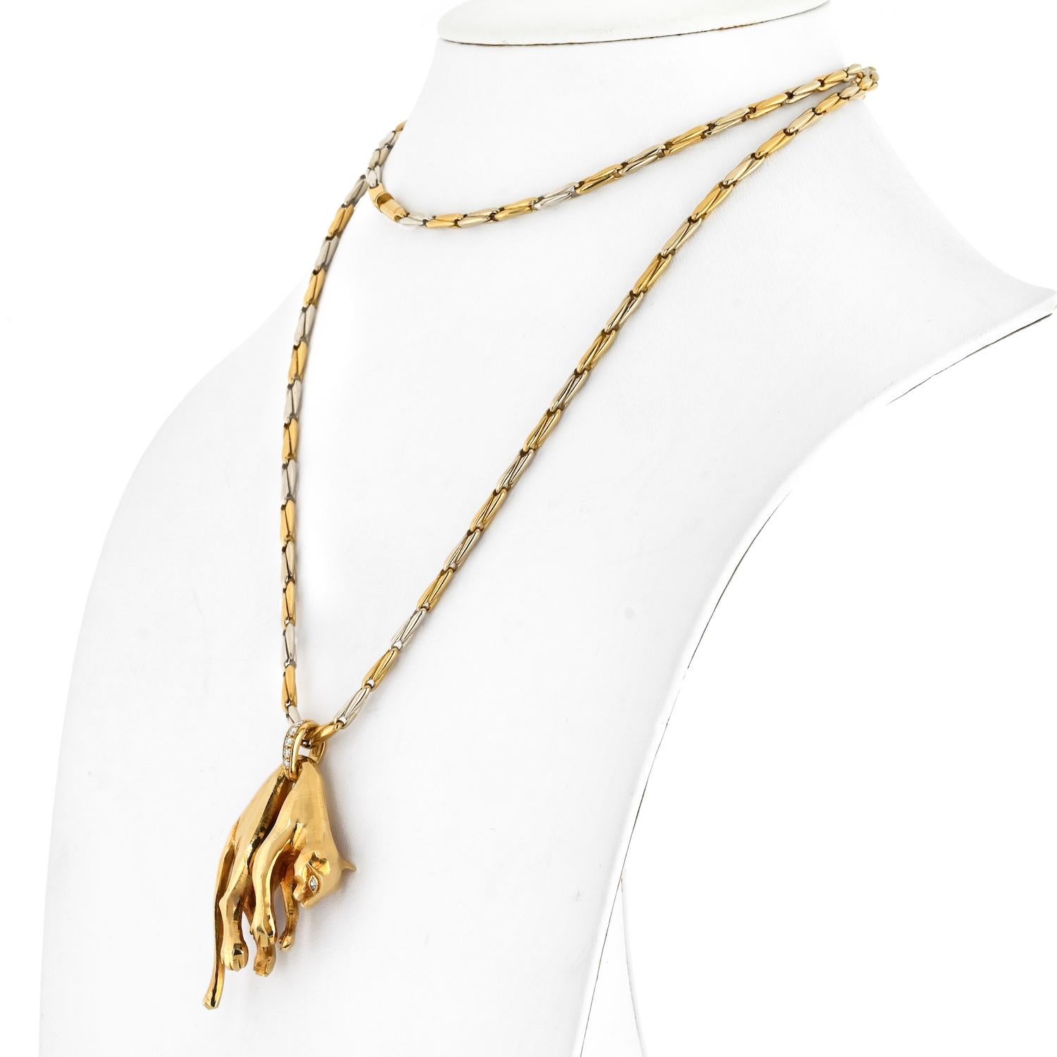 Cartier 18 Karat Gelbgold Ikonische Halskette mit hängendem Panther-Anhänger (Moderne) im Angebot
