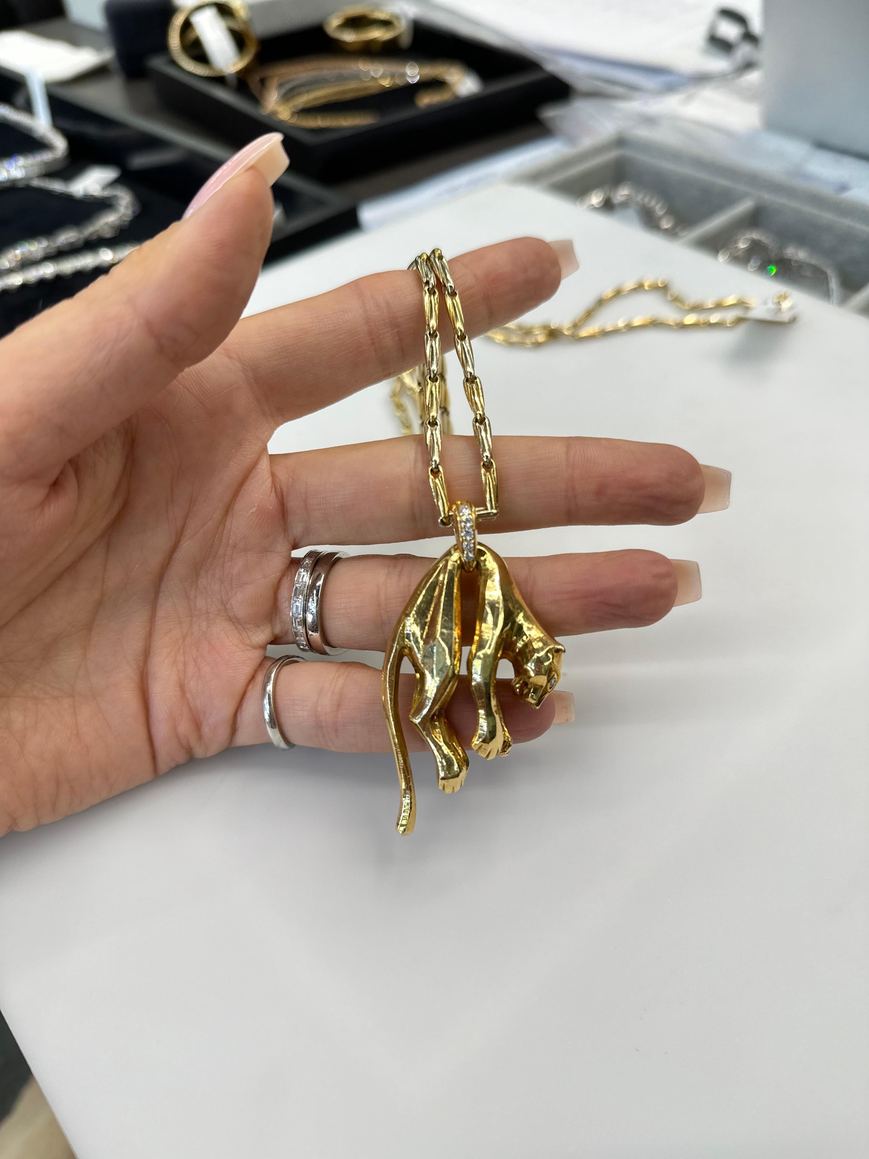 Cartier 18K Yellow Gold Iconic Hanging Panthere Pendant Necklace In Excellent Condition For Sale In New York, NY