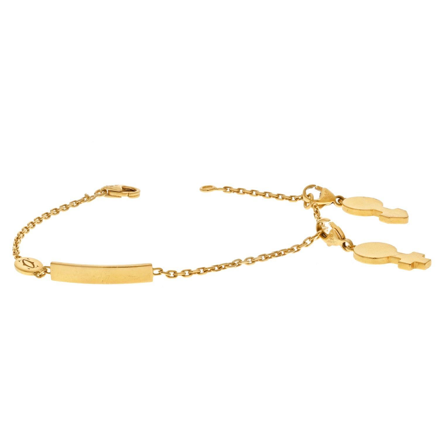 Modern Cartier 18K Yellow Gold ID Plate His and Hers Charms Chain Bracelet