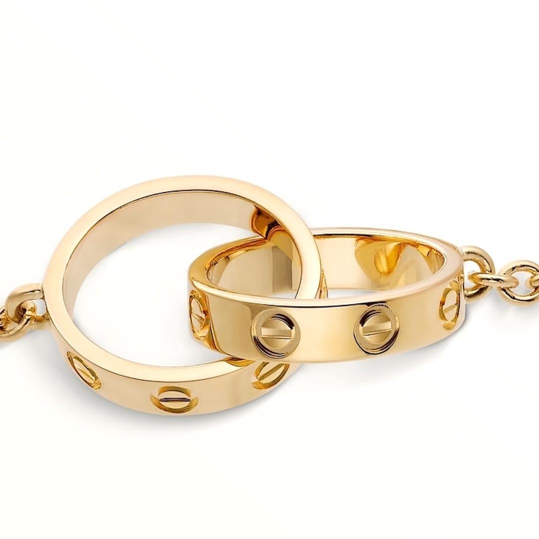 
Fantastic design on this iconic Cartier love bracelet. The bracelet is crafted in 18k rose gold and weighs 3.9 grams. The bracelet is brand new, with factory Cartier tags. Bracelet is fully stamped with hallmarks and serial numbers.  Great for