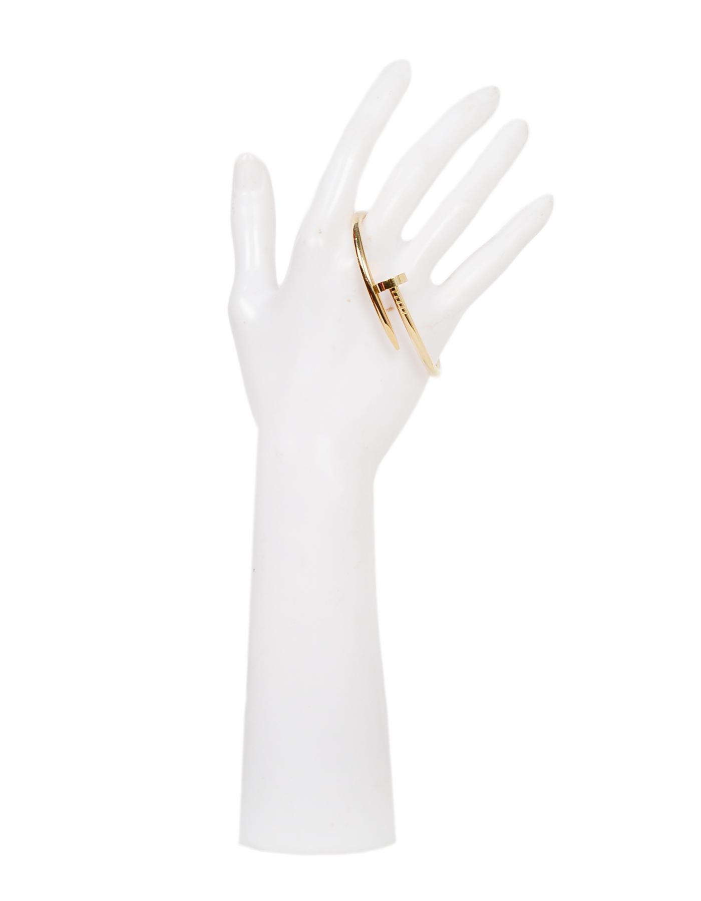 Cartier 18k Gelbgold Juste Un Clou Nagel-Armband sz 15. Bitte beachten Sie dieses Modell läuft groß und passt wie Größe 16 in der Cartier Love-Armband

Farbe: Gold
MATERIALIEN: 18k Gelbgold
Punzierungen: 750
Allgemeiner Zustand: Ausgezeichneter