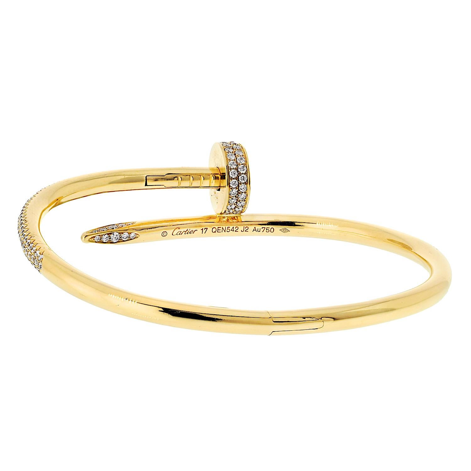 Taille ronde Cartier Bracelet Juste Un Clou en or jaune 18 carats avec diamants taille 17 en vente