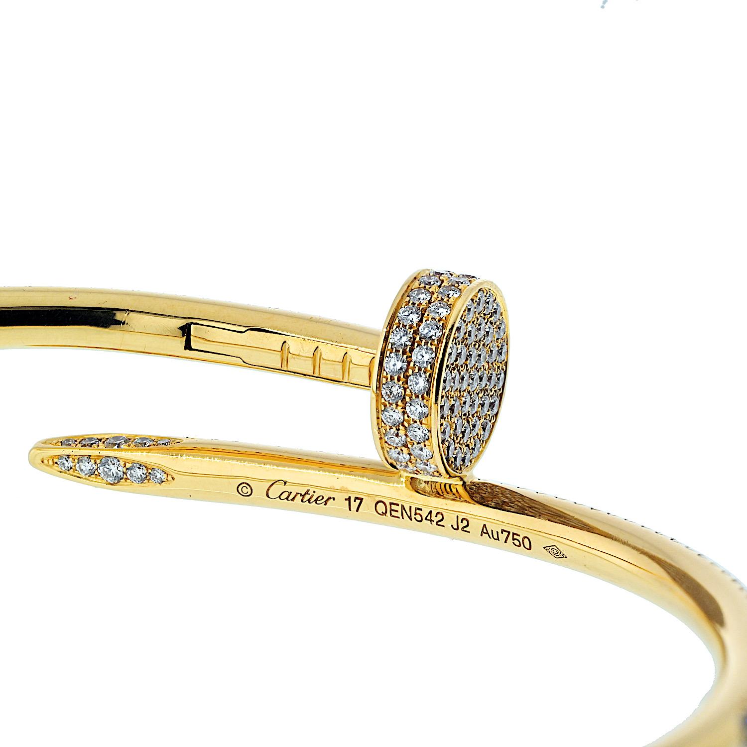 Cartier Bracelet Juste Un Clou en or jaune 18 carats avec diamants taille 17 Pour femmes en vente