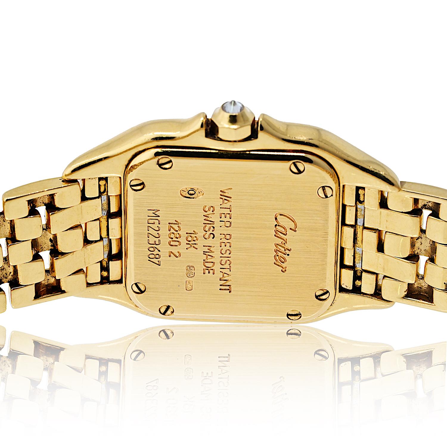 Women's Cartier Panthere 18K Yellow Gold Factory Diamond Mid Size Ref 1280/2 Watch For Sale