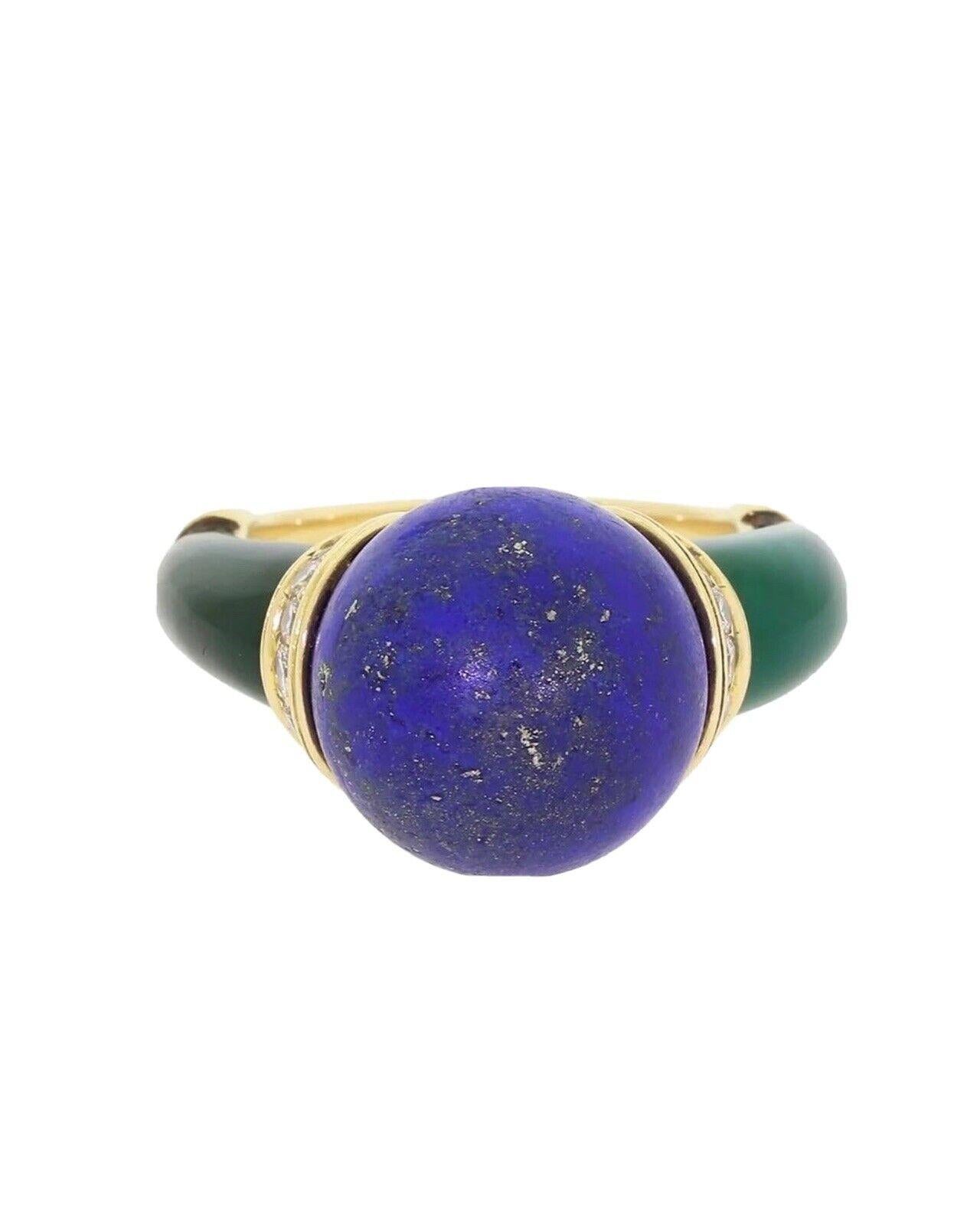 Cartier 18k Yellow Gold, Lapis, Diamond & Chrysoprase Egyptian Revival Ring In Excellent Condition In Beverly Hills, CA