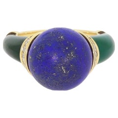 Cartier 18k Yellow Gold, Lapis, Diamond & Chrysoprase Egyptian Revival Ring