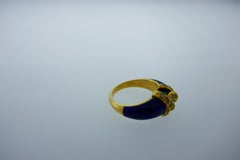 Cartier 18 Karat Yellow Gold, Lapis and Diamond Logo Ring Vintage