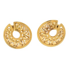 Vintage Cartier 18K Yellow Gold Large Tanjore Open Frame Disc Style Earrings
