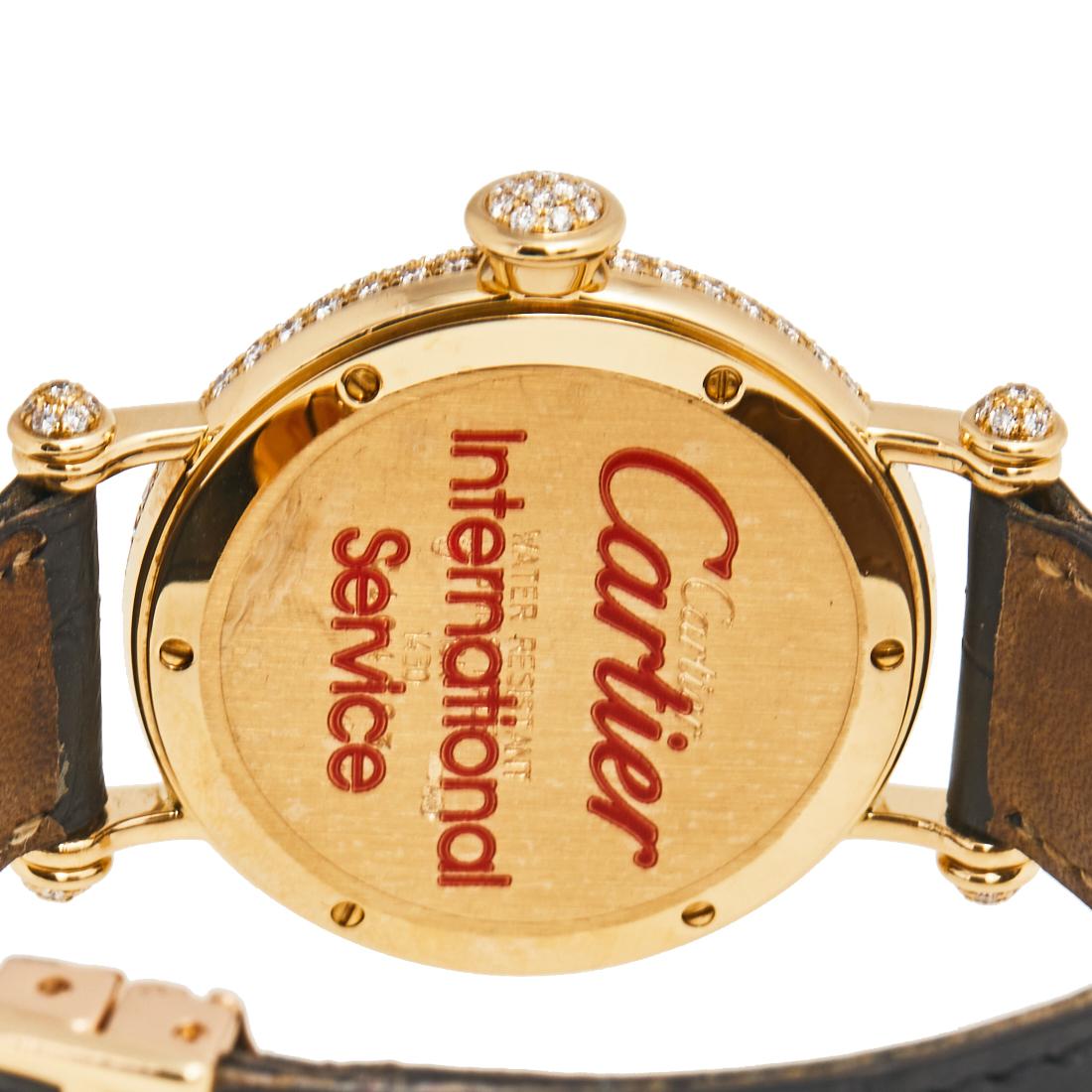 Contemporary Cartier 18k Yellow Gold Leather Diamond Diabolo 1430 Women's Wristwatch 33mm