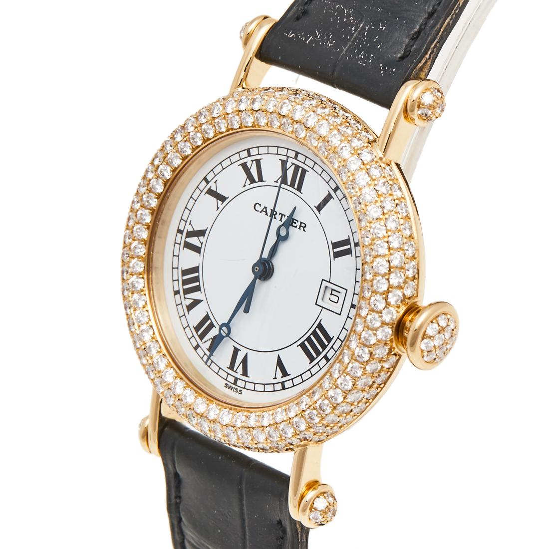 Cartier 18k Yellow Gold Leather Diamond Diabolo 1430 Women's Wristwatch 33mm 4